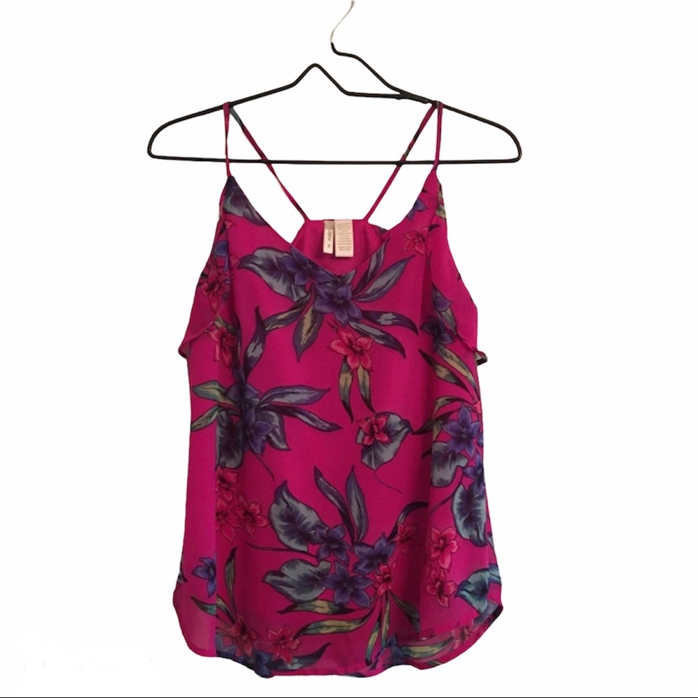 JAPNA Pink Floral Print Summer Tank With Ruffles S
